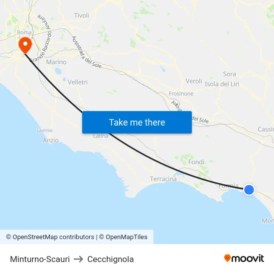 Minturno-Scauri to Cecchignola map