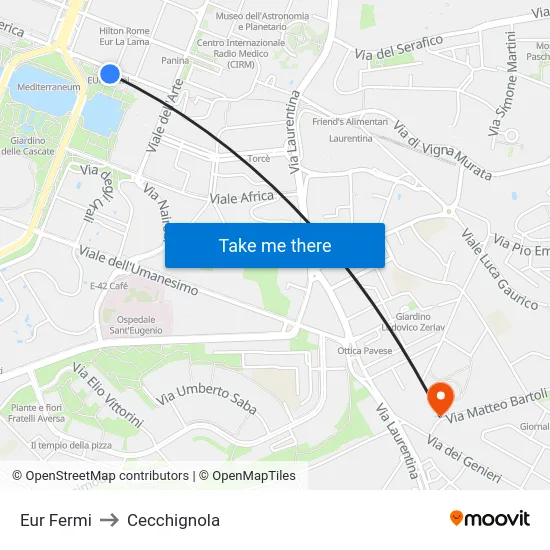 Eur Fermi to Cecchignola map