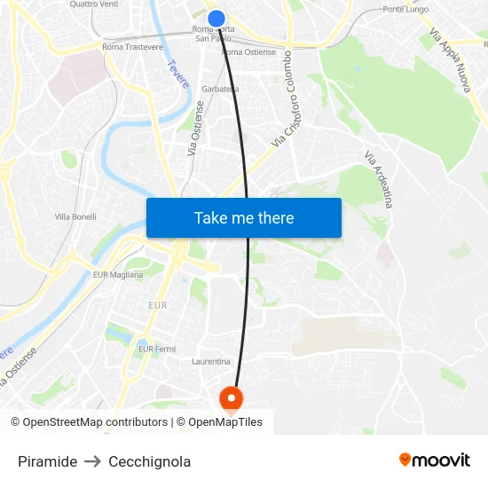 Piramide to Cecchignola map