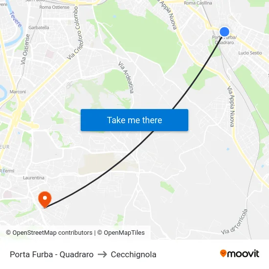 Porta Furba  - Quadraro to Cecchignola map
