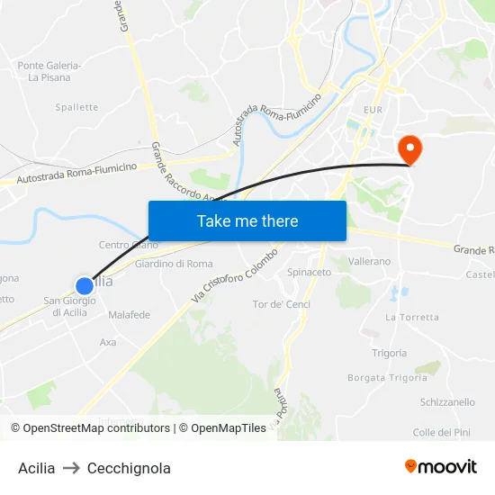 Acilia to Cecchignola map