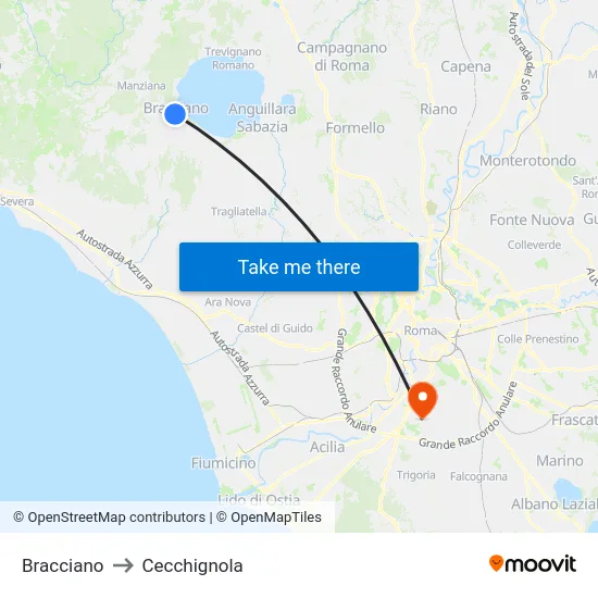 Bracciano to Cecchignola map