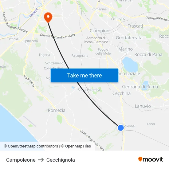 Campoleone to Cecchignola map