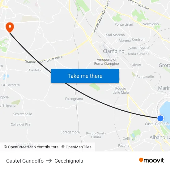 Castel Gandolfo to Cecchignola map