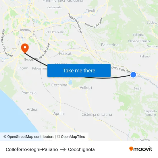 Colleferro-Segni-Paliano to Cecchignola map