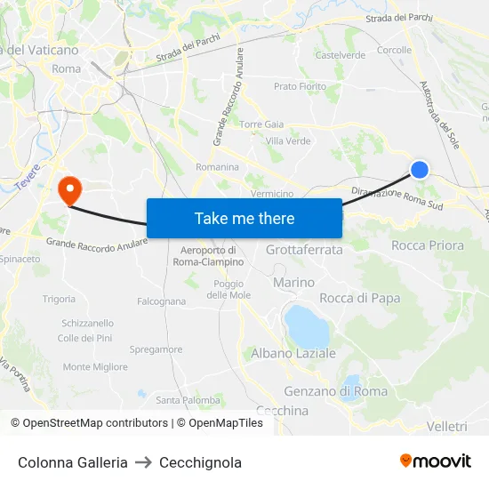 Colonna Galleria to Cecchignola map
