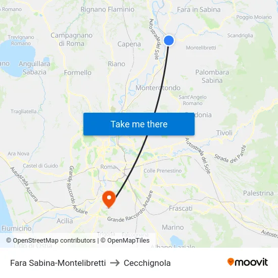 Fara Sabina-Montelibretti to Cecchignola map