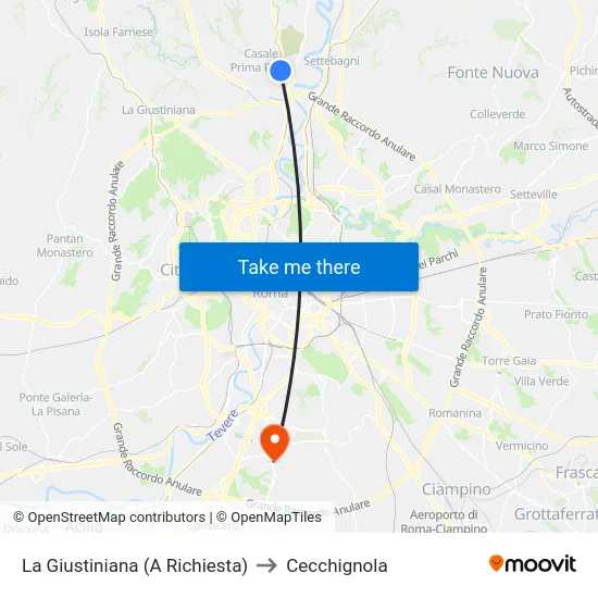 La Giustiniana (A Richiesta) to Cecchignola map