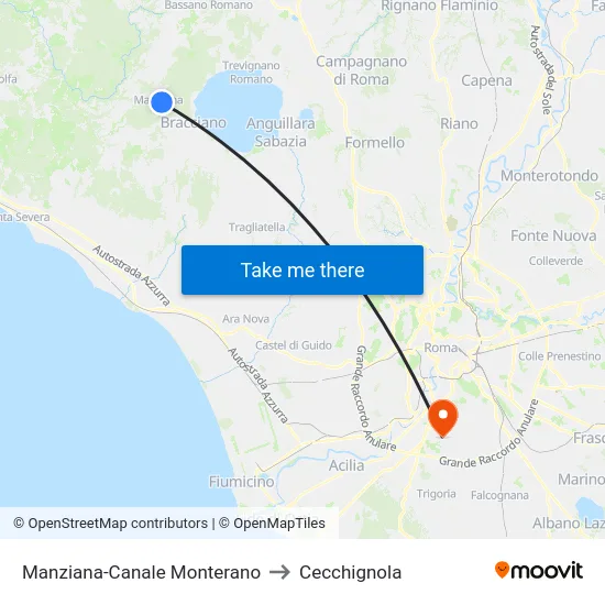 Manziana-Canale Monterano to Cecchignola map
