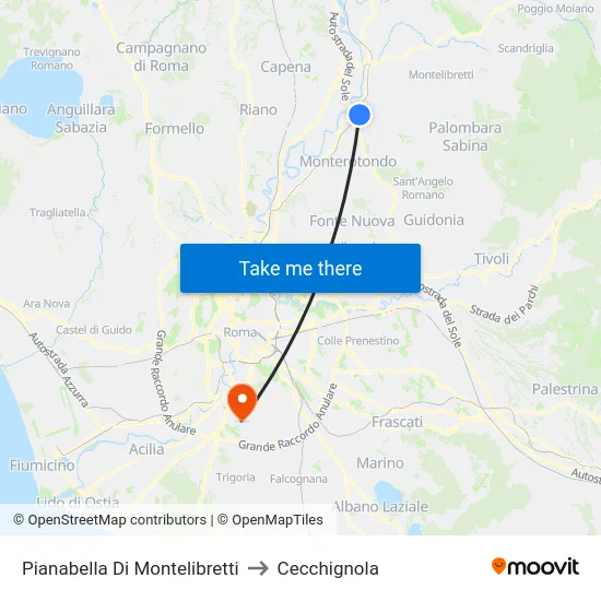 Pianabella Di Montelibretti to Cecchignola map