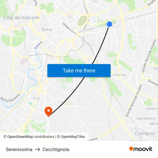Serenissima to Cecchignola map