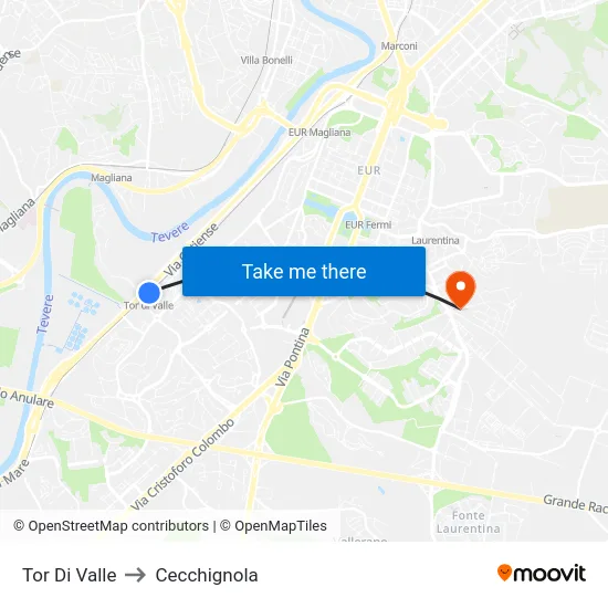 Tor Di Valle to Cecchignola map