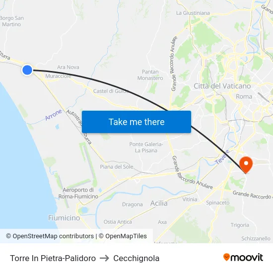 Torre In Pietra-Palidoro to Cecchignola map