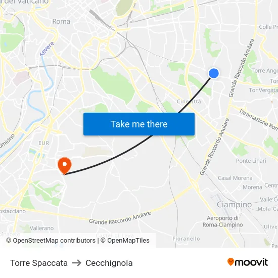 Torre Spaccata to Cecchignola map