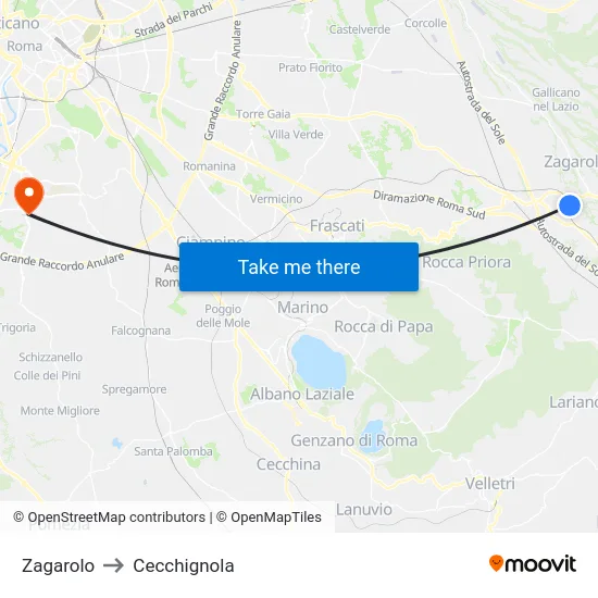 Zagarolo to Cecchignola map