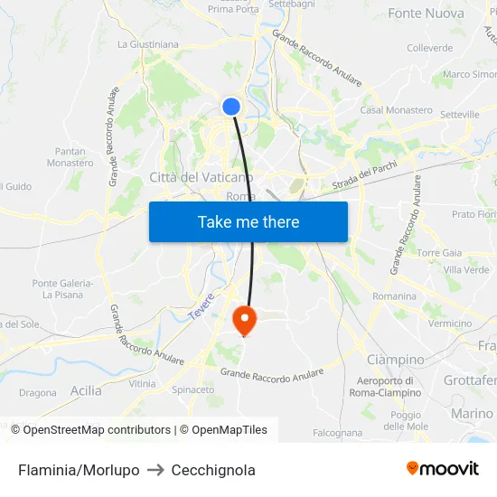 Flaminia/Morlupo to Cecchignola map