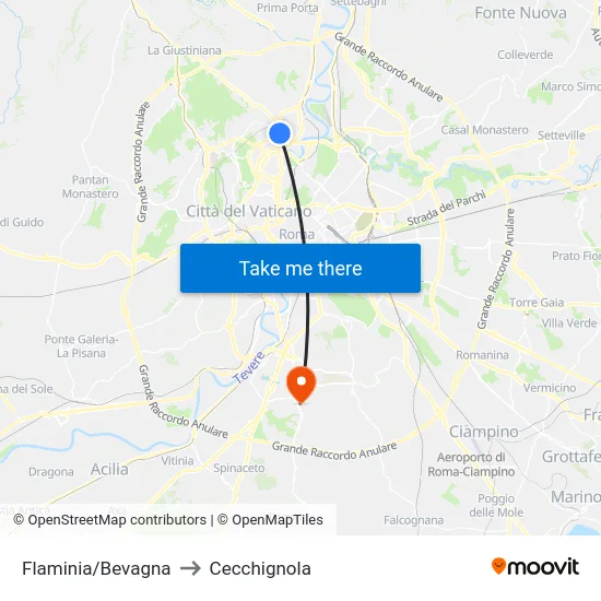 Flaminia/Bevagna to Cecchignola map