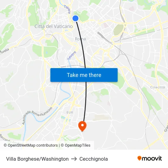 Villa Borghese/Washington to Cecchignola map