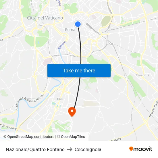 Nazionale/Quattro Fontane to Cecchignola map