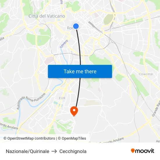 Nazionale/Quirinale to Cecchignola map