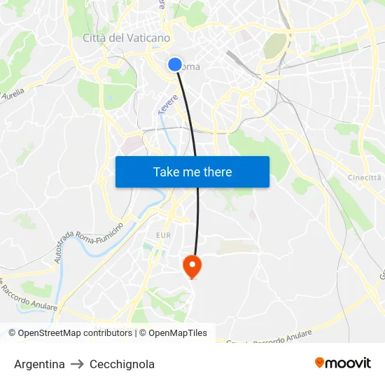 Argentina to Cecchignola map