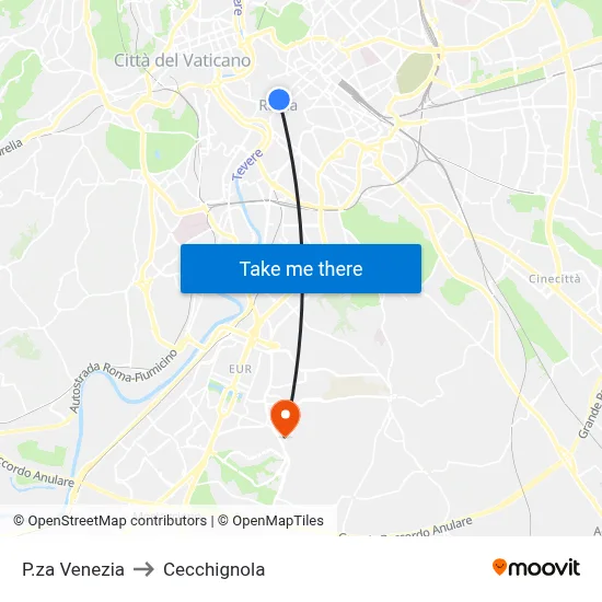 Piazza Venezia to Cecchignola map