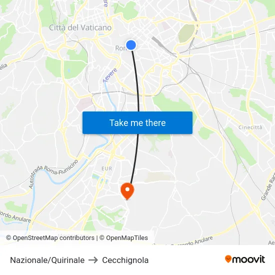 Nazionale/Quirinale to Cecchignola map