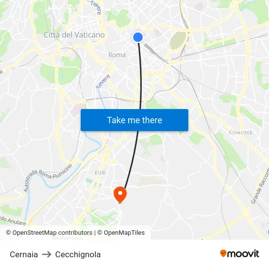 Cernaia to Cecchignola map