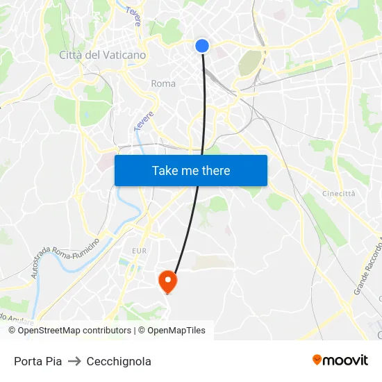 Porta Pia to Cecchignola map