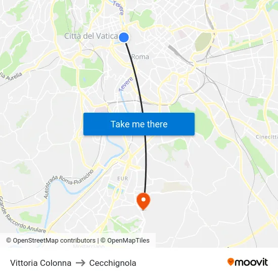 Vittoria Colonna to Cecchignola map