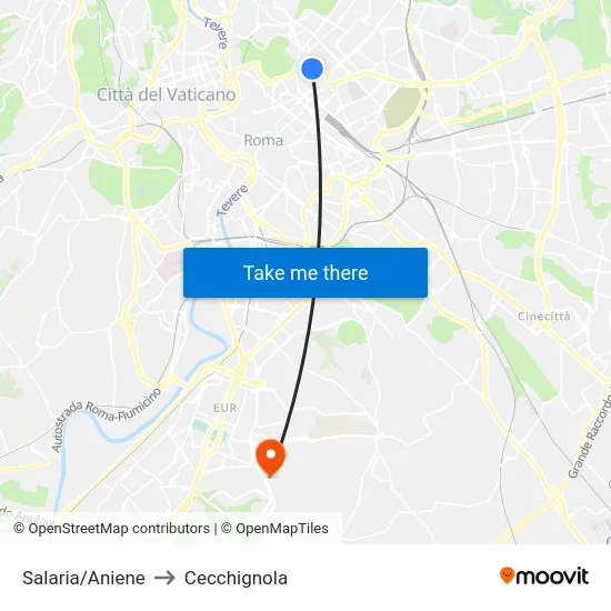 Salaria/Aniene to Cecchignola map