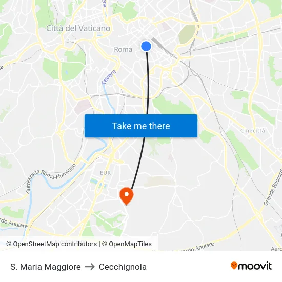 S. Maria Maggiore to Cecchignola map