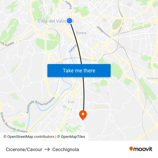 Cicerone/Cavour to Cecchignola map