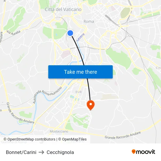 Bonnet/Carini to Cecchignola map