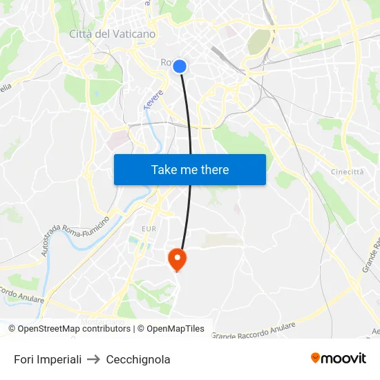 Fori Imperiali to Cecchignola map