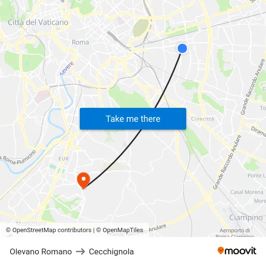 Olevano Romano to Cecchignola map