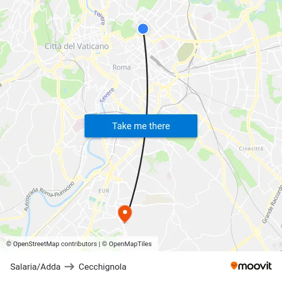 Salaria/Adda to Cecchignola map