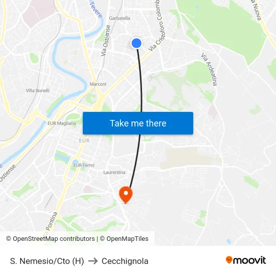 S. Nemesio/Cto (H) to Cecchignola map
