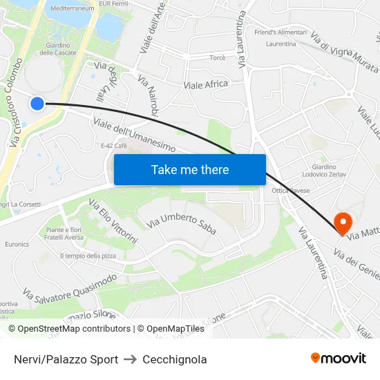 Nervi/Palazzo Sport to Cecchignola map