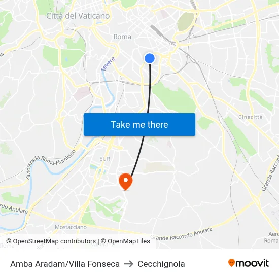 Amba Aradam/Villa Fonseca to Cecchignola map