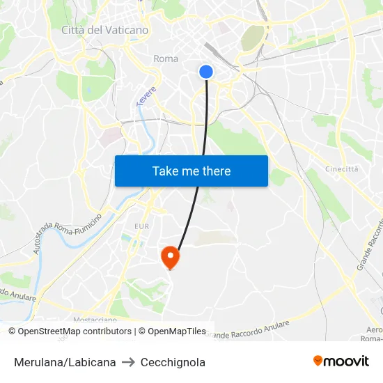 Merulana/Labicana to Cecchignola map