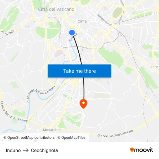 Induno to Cecchignola map