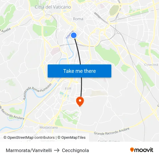 Marmorata/Vanvitelli to Cecchignola map