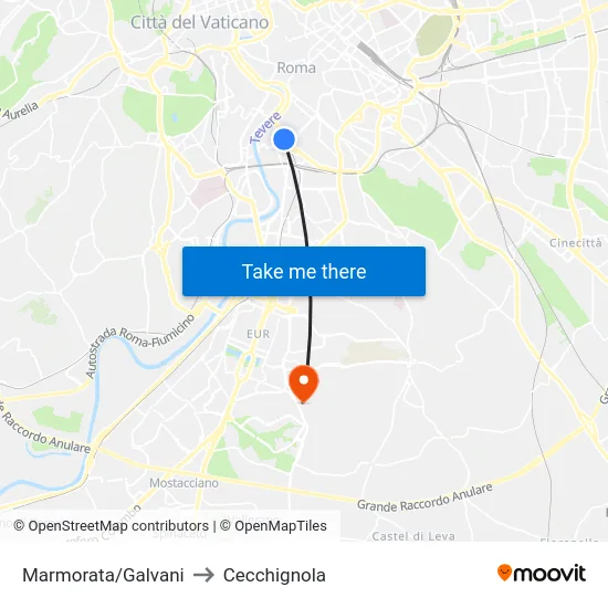 Marmorata/Galvani to Cecchignola map