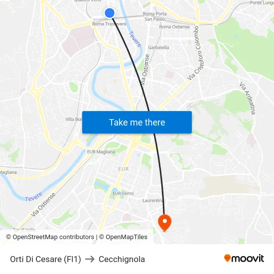 Orti Di Cesare (Fl1) to Cecchignola map