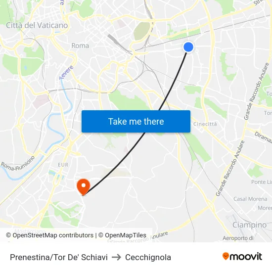 Prenestina/Tor De' Schiavi to Cecchignola map