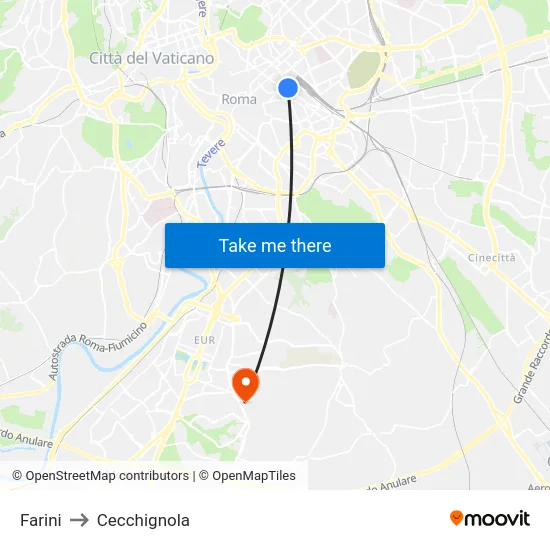 Farini to Cecchignola map