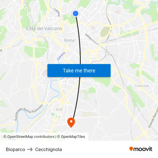 Bioparco to Cecchignola map