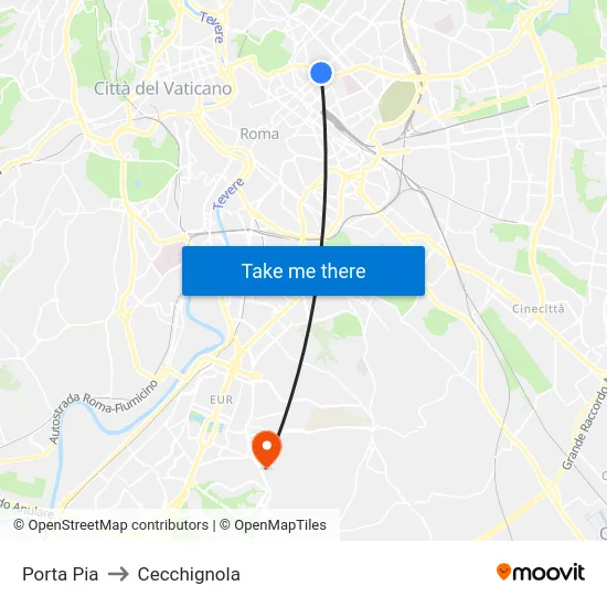 Porta Pia to Cecchignola map