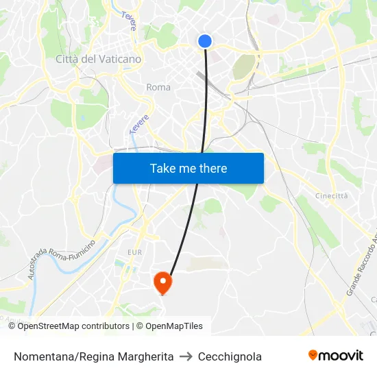 Nomentana/Regina Margherita to Cecchignola map